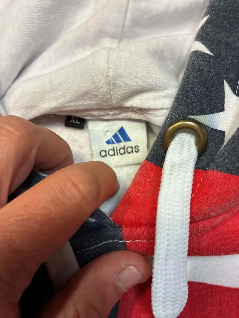 Adidas Vintage American Flag All-Over Print Hoodie Sweatshirt Size XL